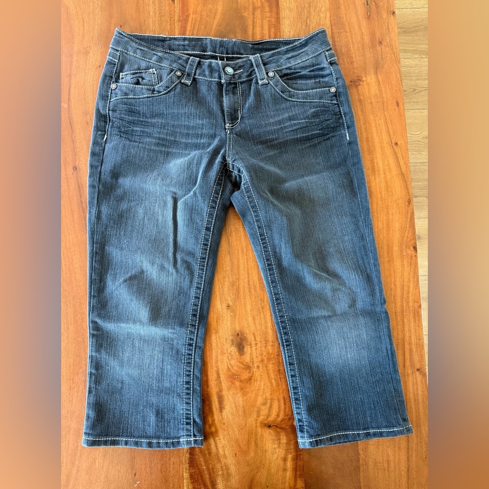 Project Black Capris with leather accents on back pockets.